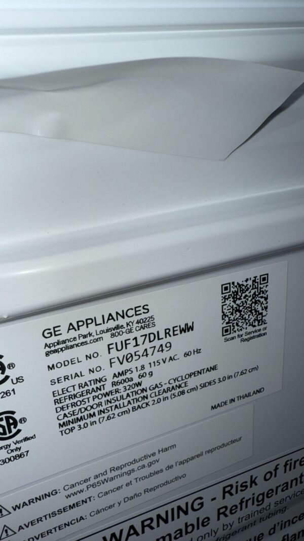 GE FUF17DLREWW 17.3 Cu. Ft. Frost-Free Upright Freezer - Image 2