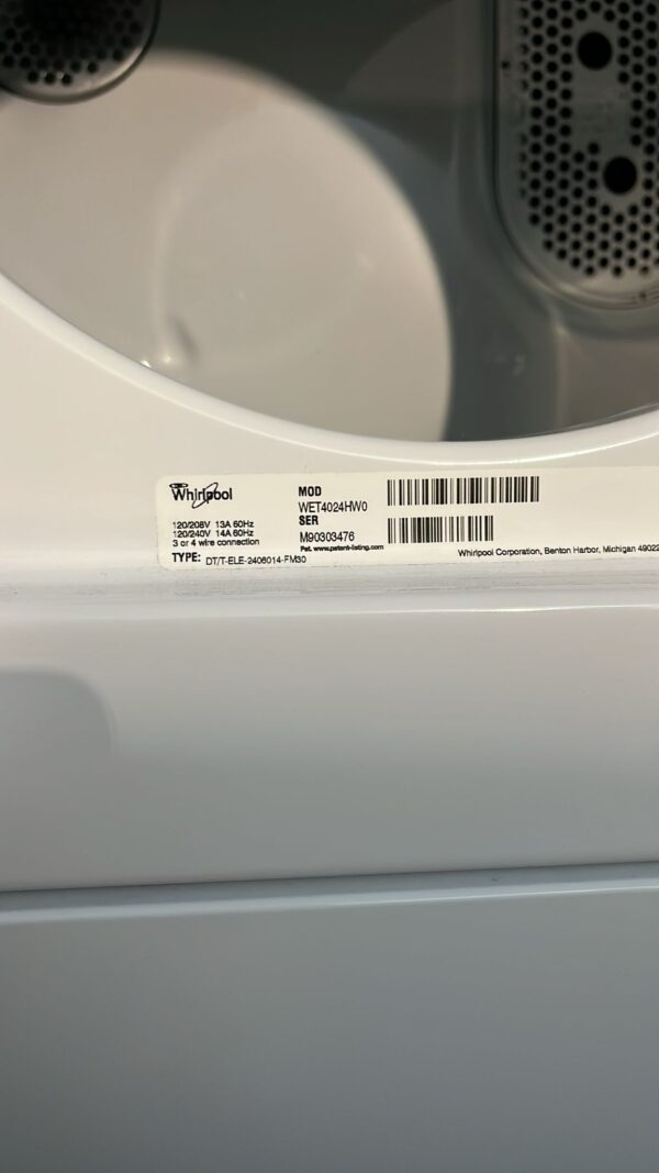 Whirlpool Like-New WET4024HW 1.6 cu.ft Electric Stackunit - Image 5