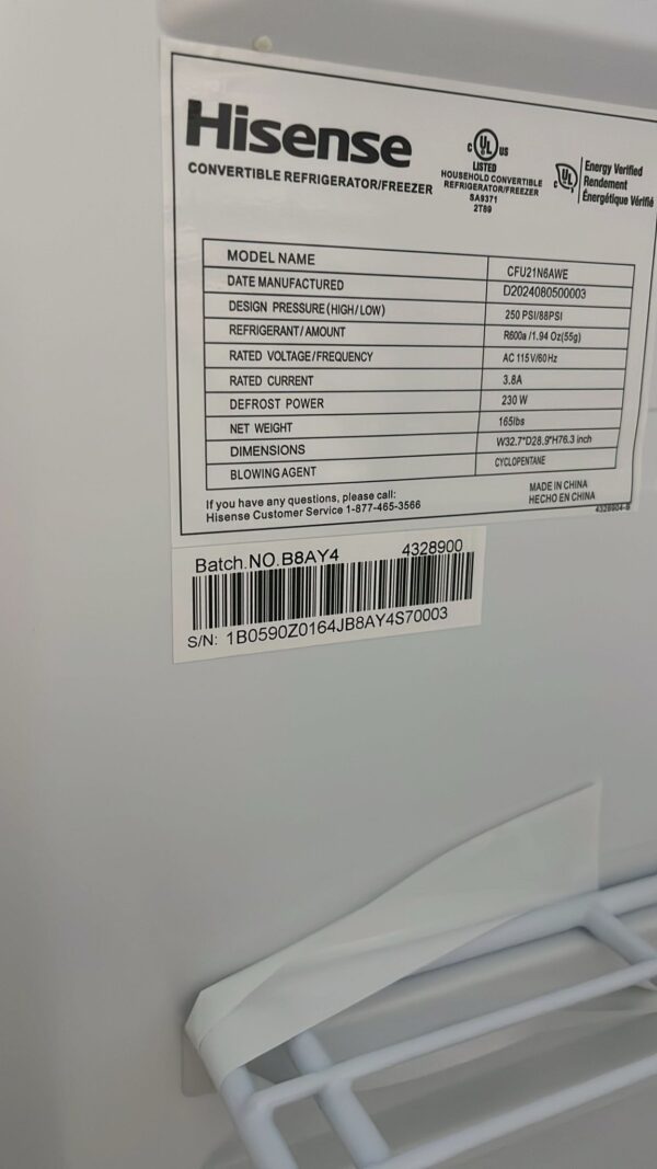 Hisense CFU21N6AWE Frost Free Convertible Upright Freezer - Image 3