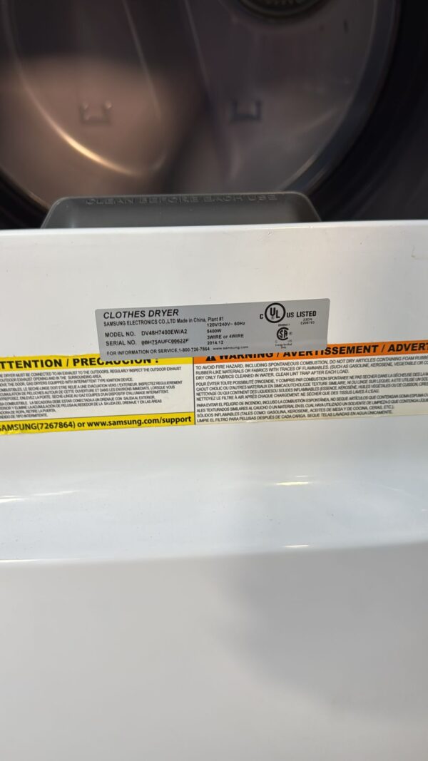Samsung Used DV48H7400EW WA52M7750AW 27'' Washer Dryer Set - Image 2