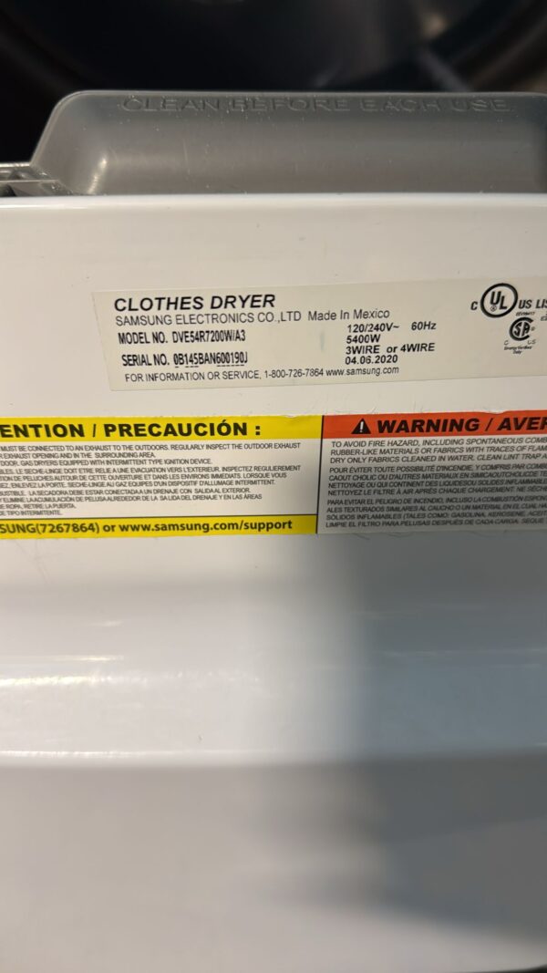 Samsung Refurbished DVE54R7200W WA50R5200AW Washer Dryer Set In Excellent Condition - Image 2