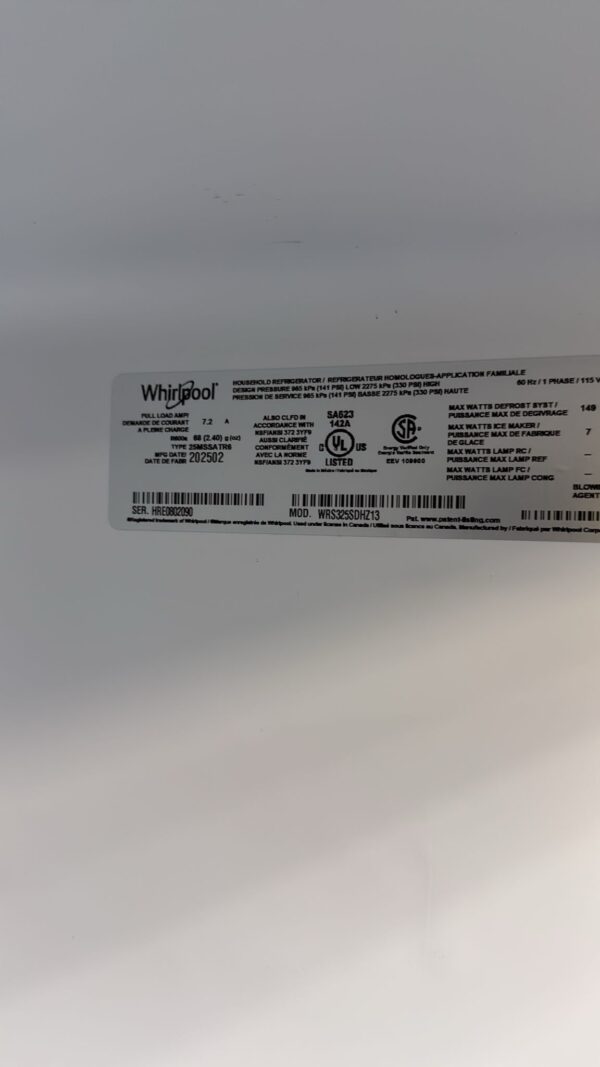 Whirlpool New WRS325SDHZ 36 Inch Freestanding Side by Side Refrigerator - Image 5