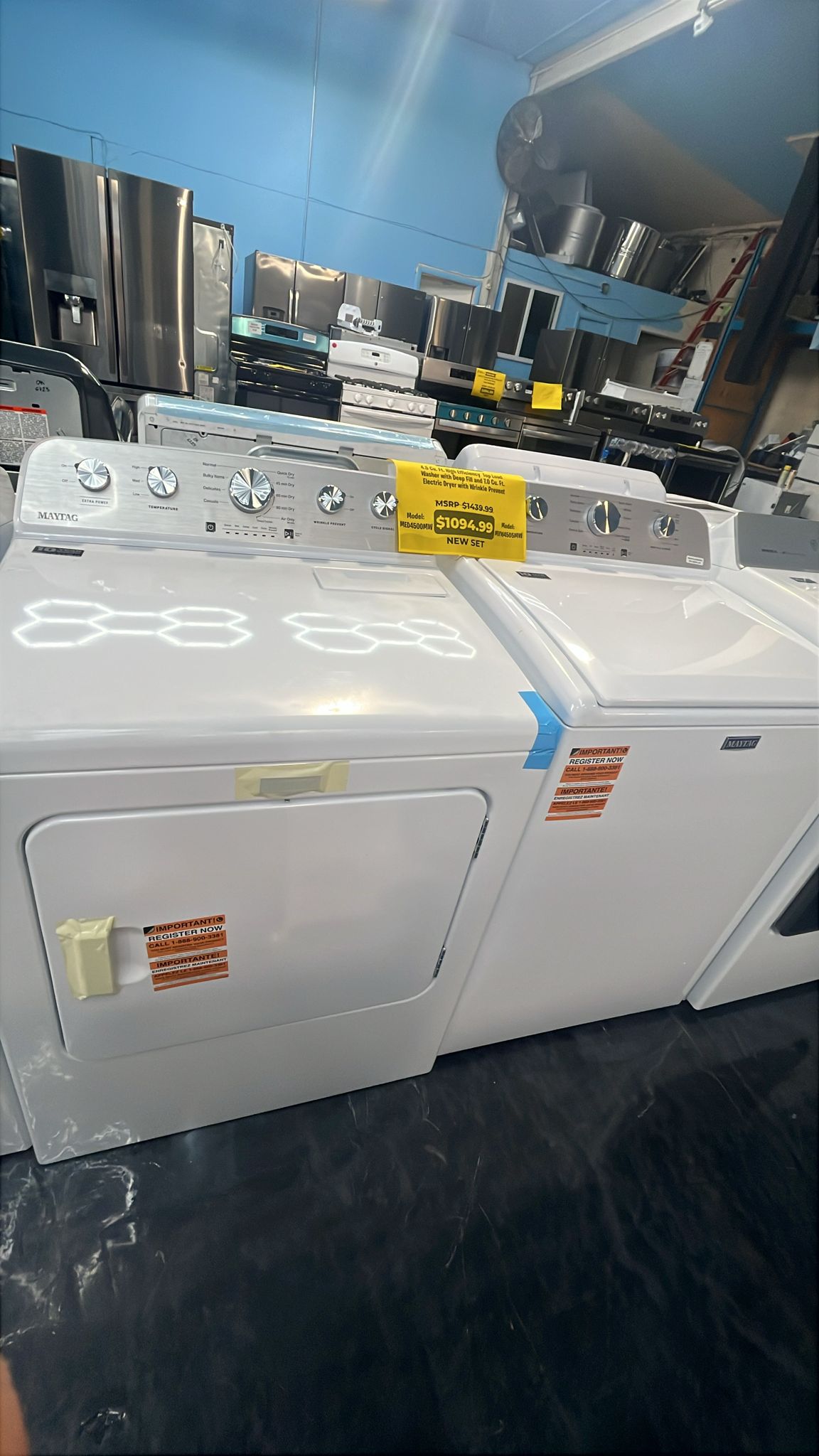 Maytag New MED4500MW MVW4505MW Top Load Washer And Dryer Set