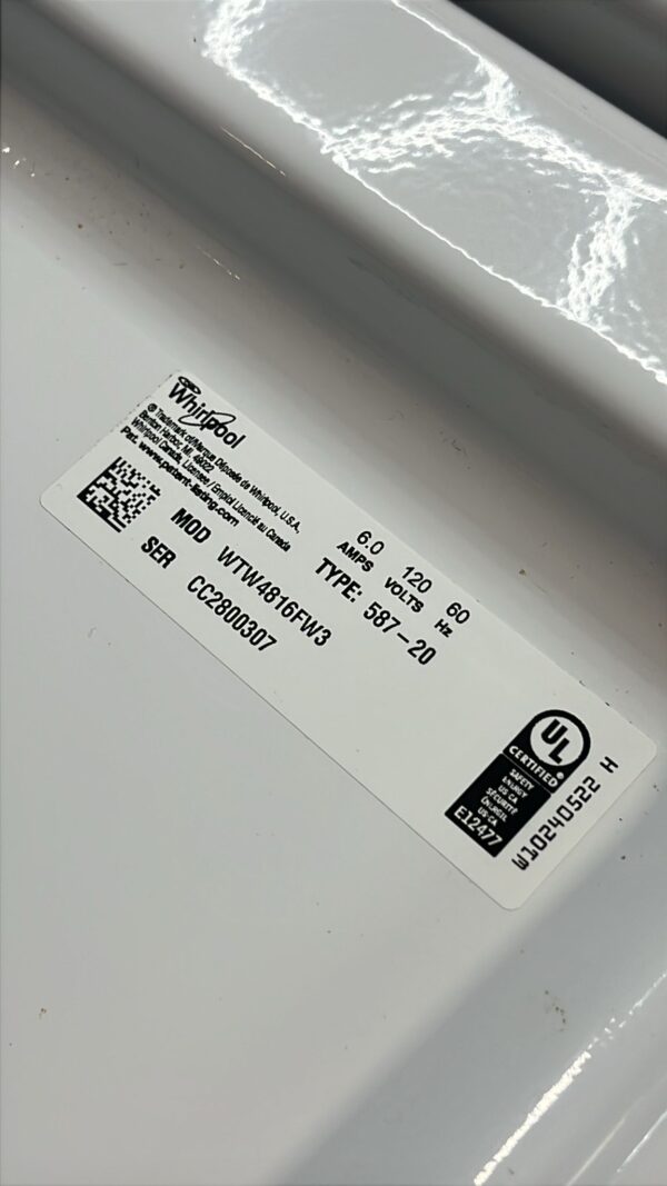 Whirlpool New WTW4816FW 28 Inch Top Load Washer - Image 3