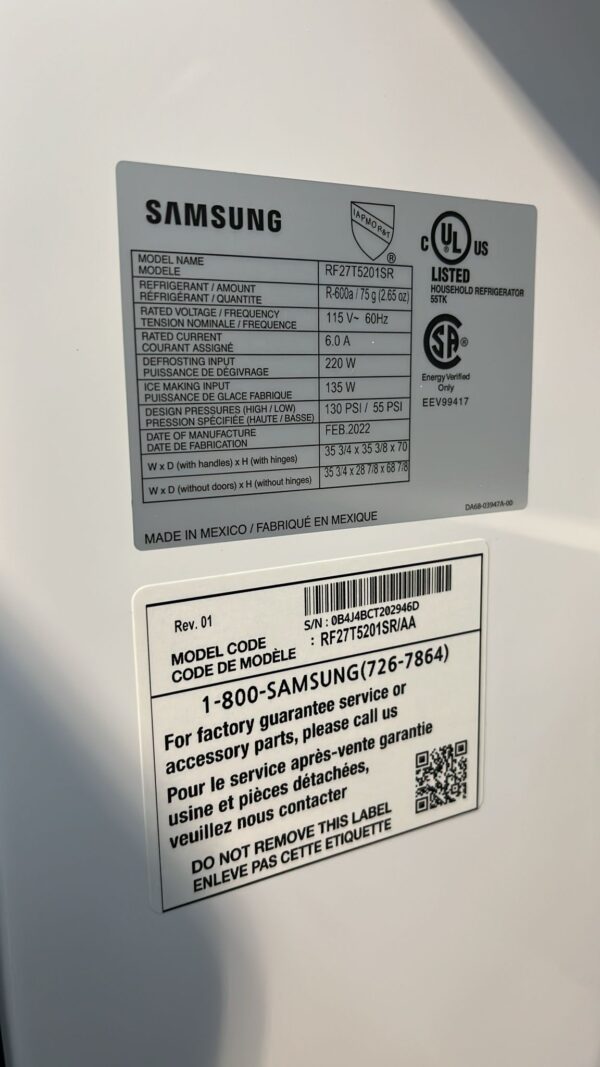 Samsung Refurbished RF27T5201SR French Door Smart Refrigerator - Image 3