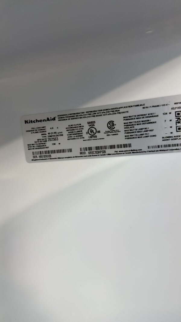 KitchenAid New KRSC703HPS05 36 Inch Side by Side Refrigerator - Image 3