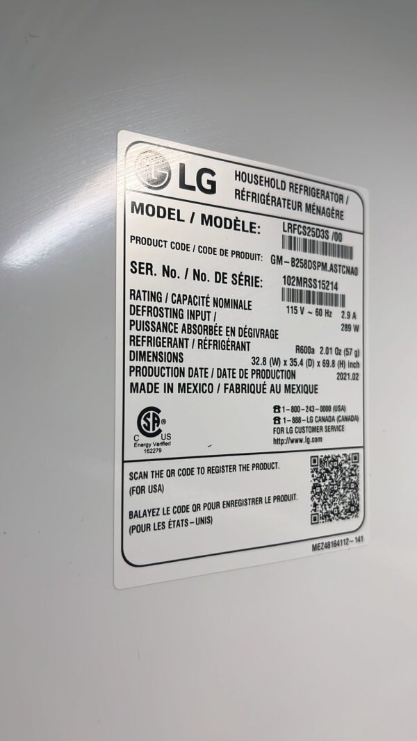 LG Refurbished LRFCS25D3S 33 Inch French Door Refrigerator - Image 3